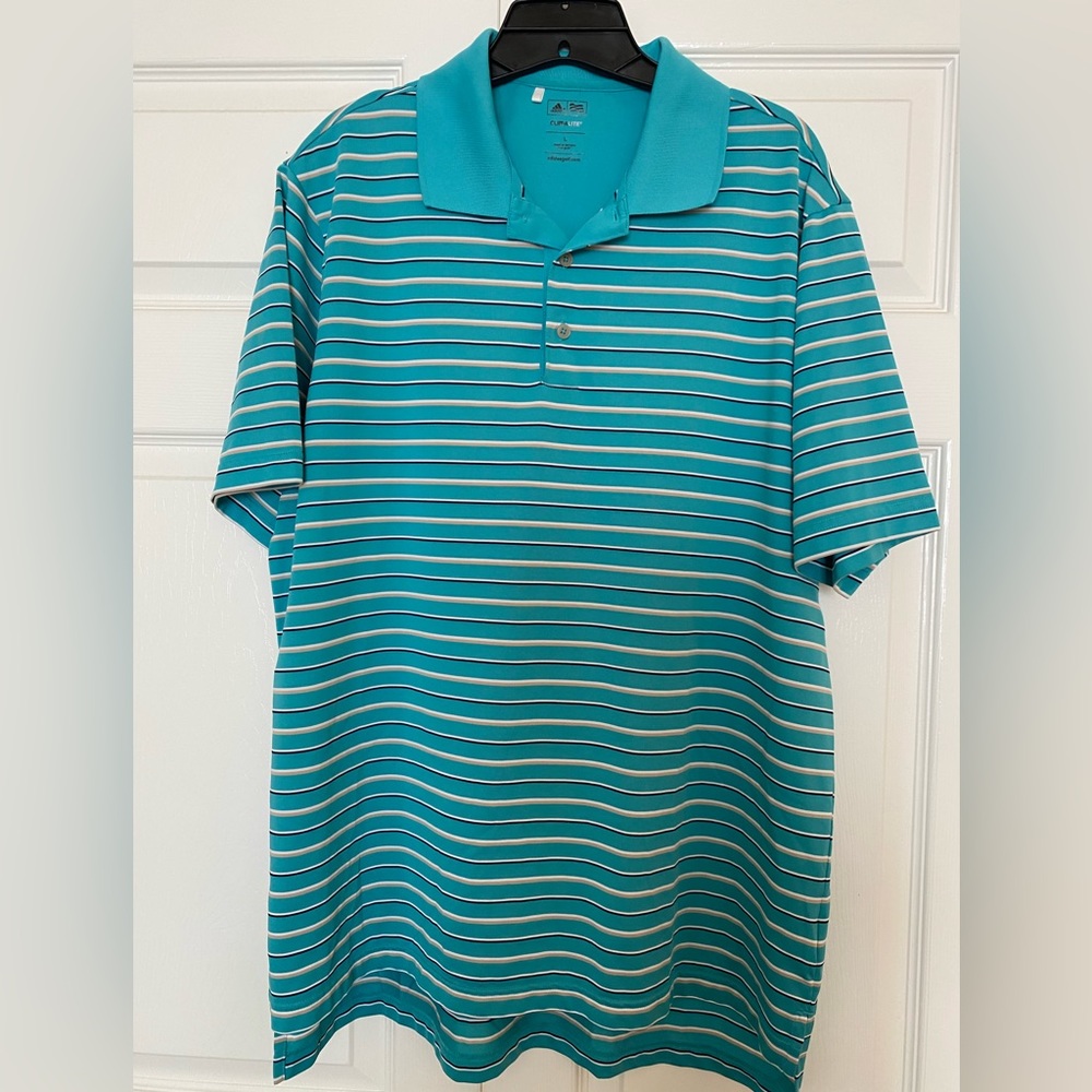 adidas Golf Polo Climalite Aqua, Cream, Black stripe, sz Large